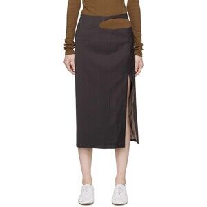 LOW CLASSIC Curve Hole Midi Skirt Size M Gray Keyhole Waist $270